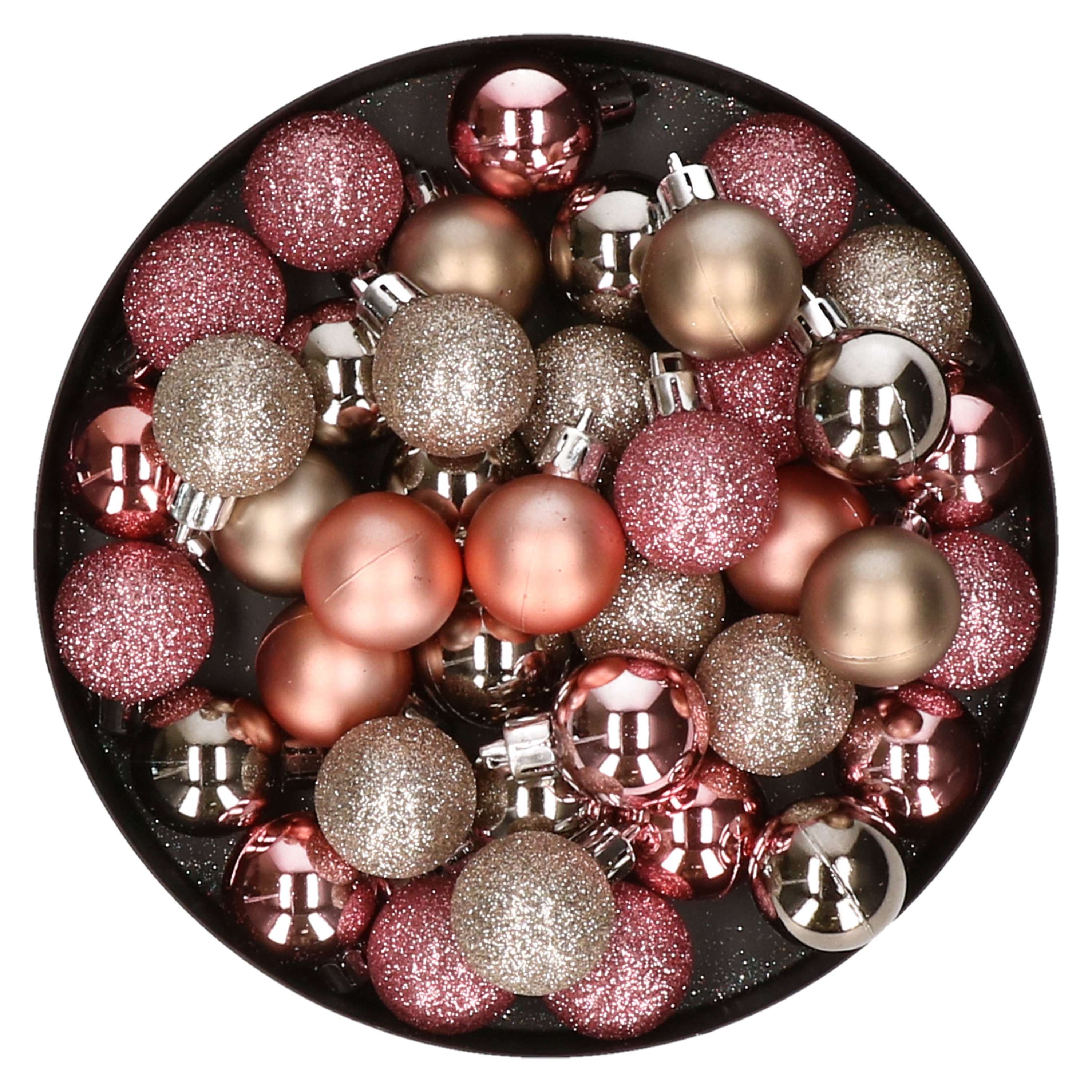 Set van 40x stuks kunststof kerstballen mix champagne en roze 3 cm