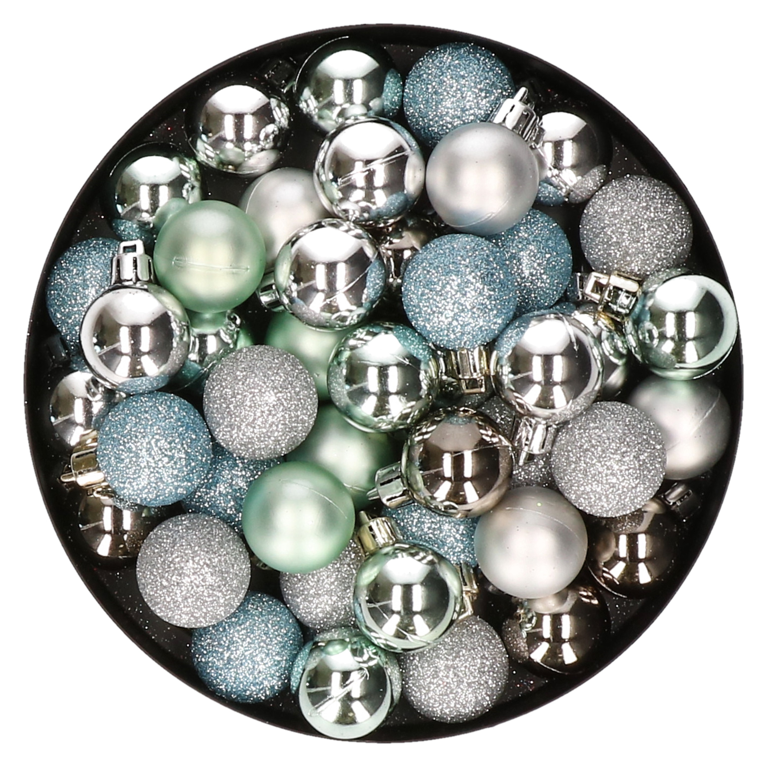 Set van 40x stuks kunststof kerstballen mix zilver en mintgroen 3 cm