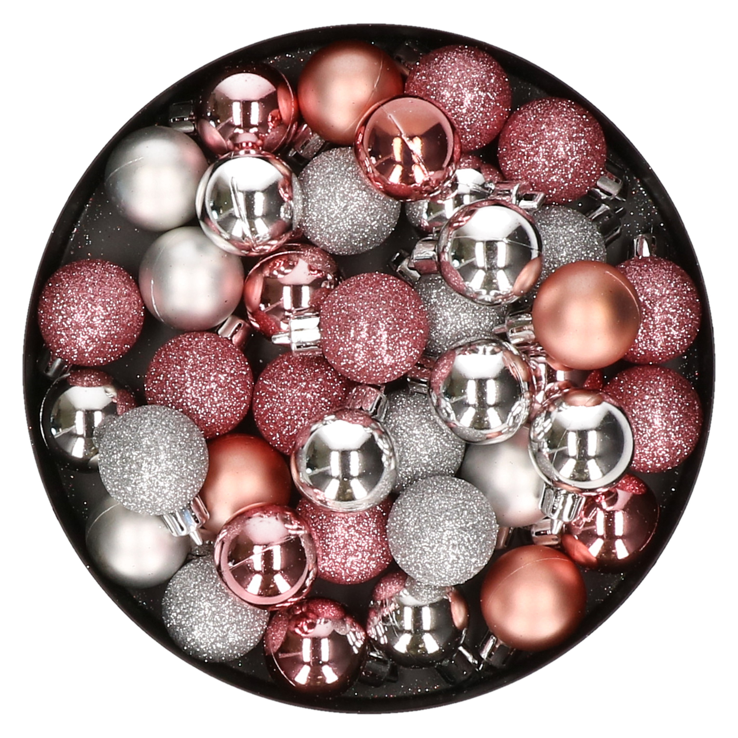Set van 40x stuks kunststof kerstballen mix zilver en roze 3 cm