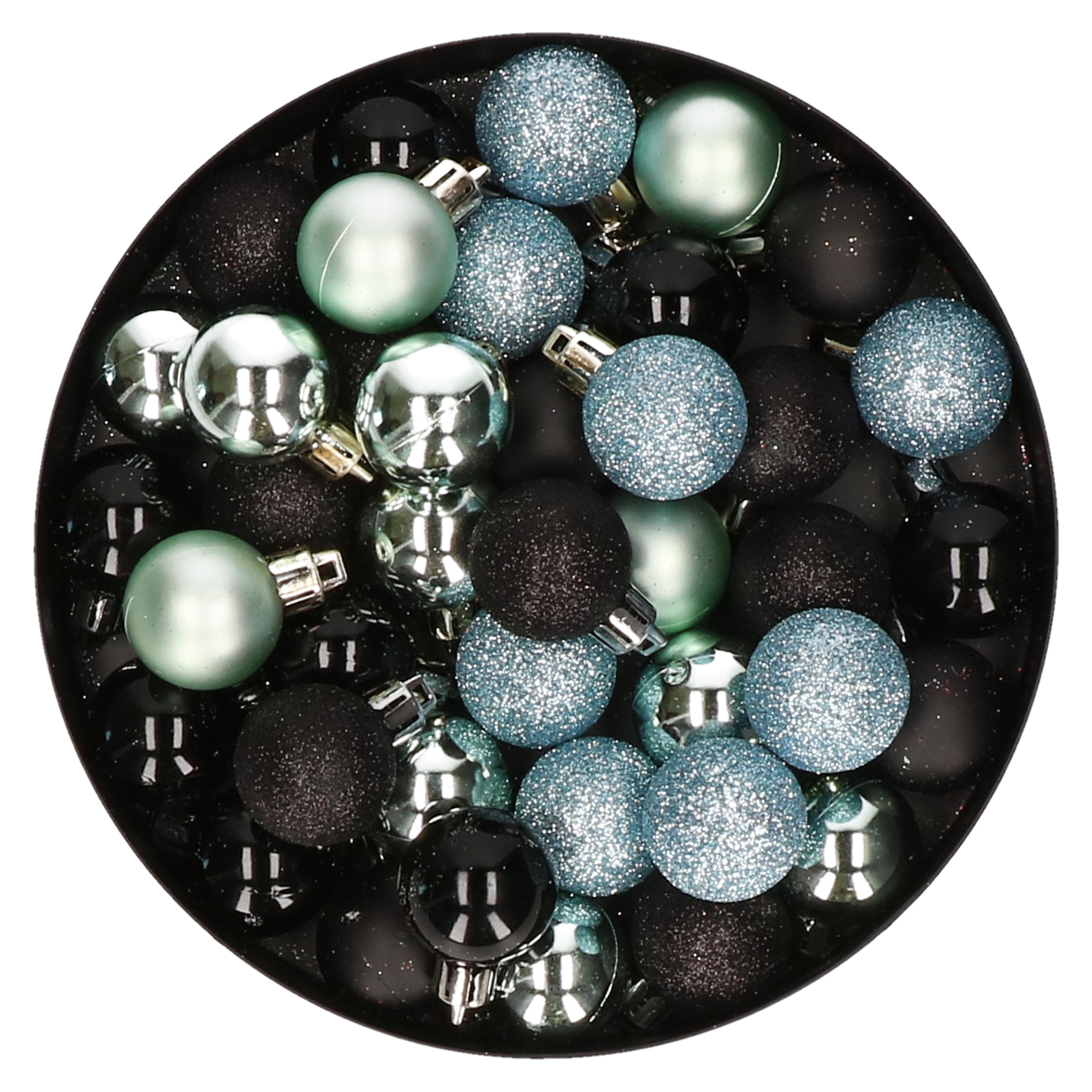 Set van 40x stuks kunststof kerstballen mix zwart en mintgroen 3 cm