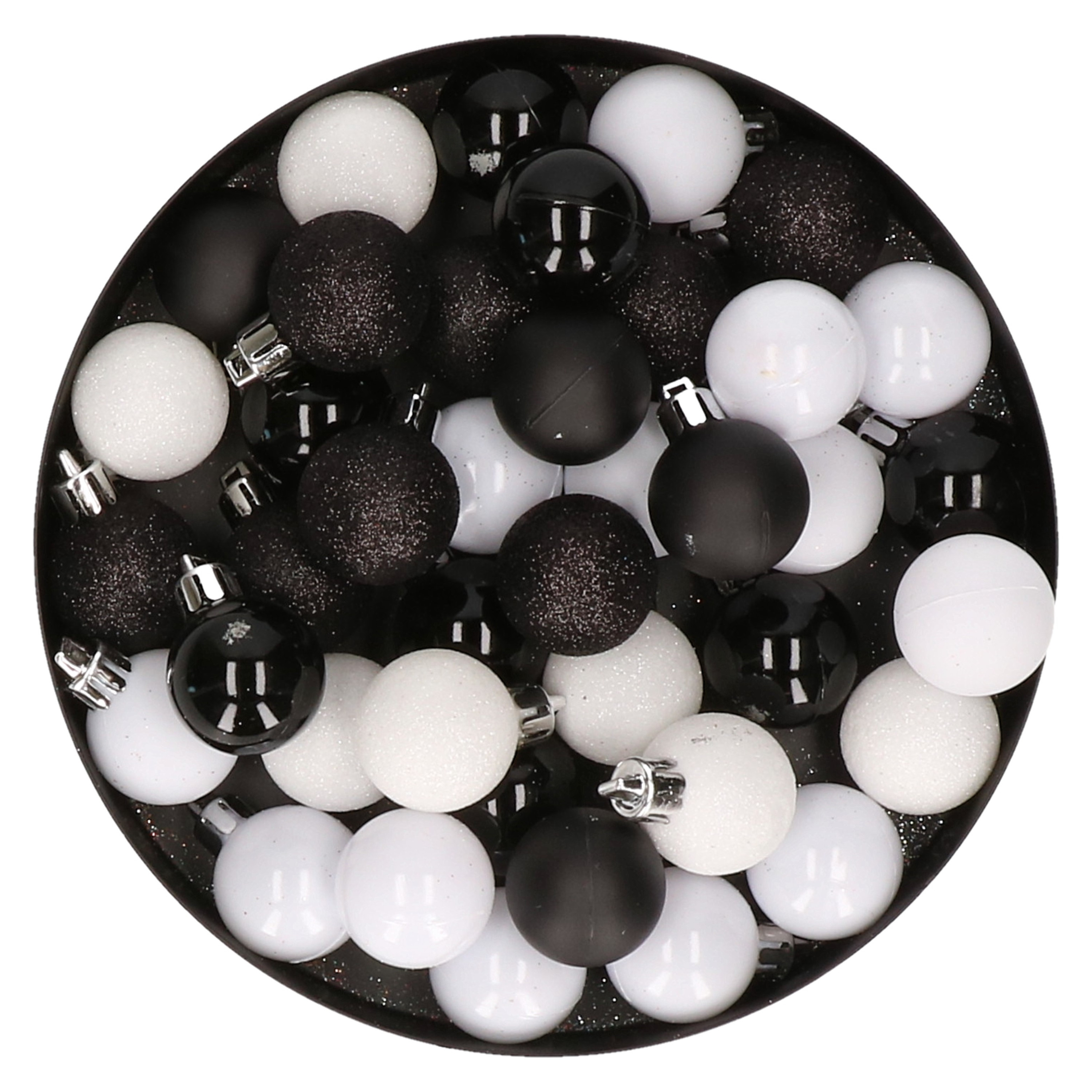 Set van 40x stuks kunststof kerstballen mix zwart en wit 3 cm