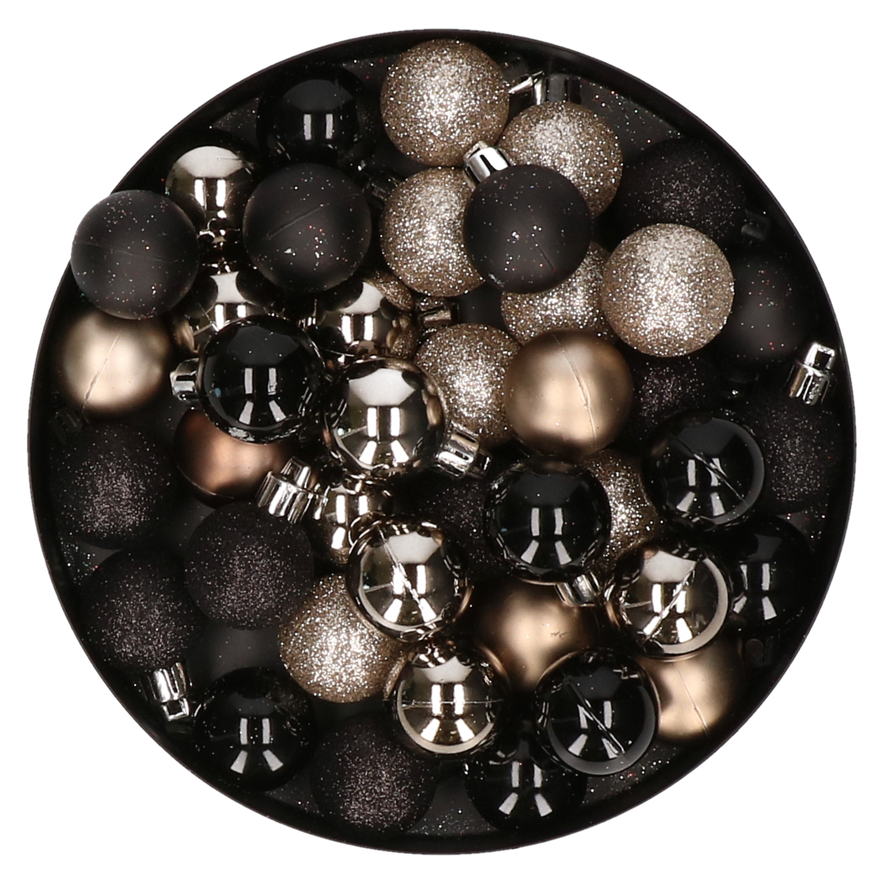 Set van 48x stuks kunststof kerstballen mix zwart en champagne 3 cm