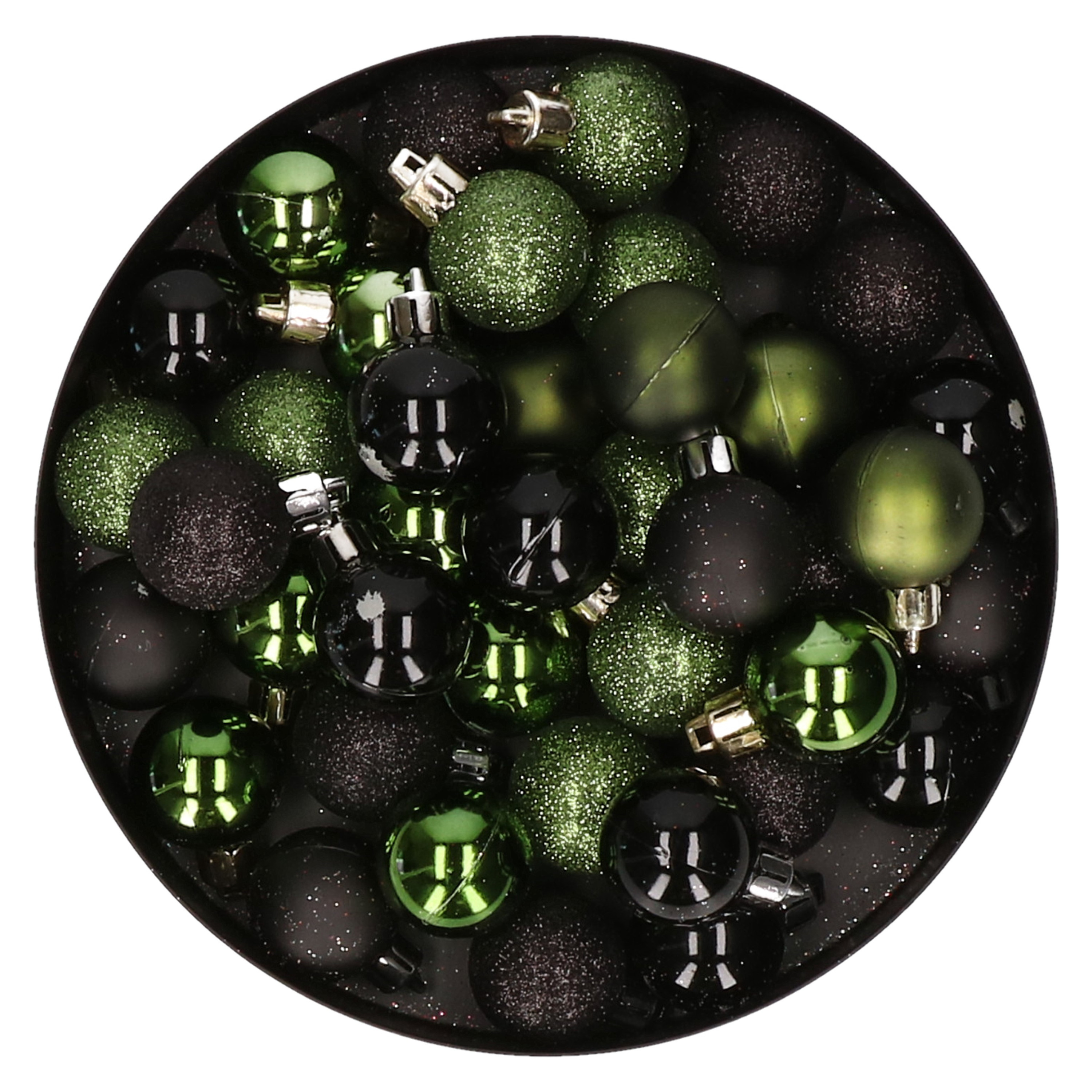 Set van 48x stuks kunststof kerstballen mix zwart en groen 3 cm