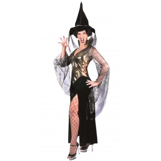 Sexy heksen verkleedkleding zwart-goud