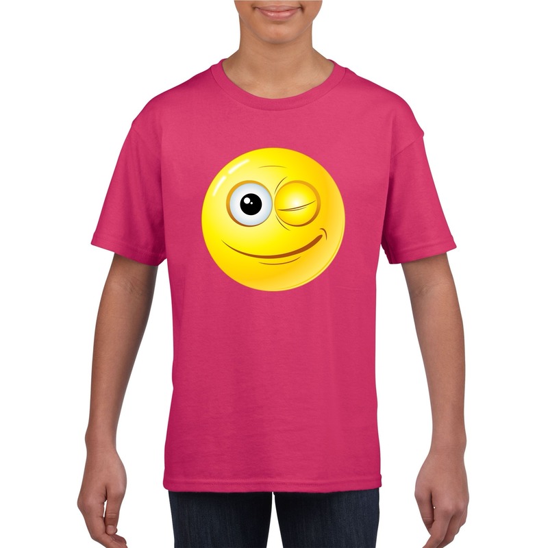 Smiley t-shirt knipoog roze kinderen