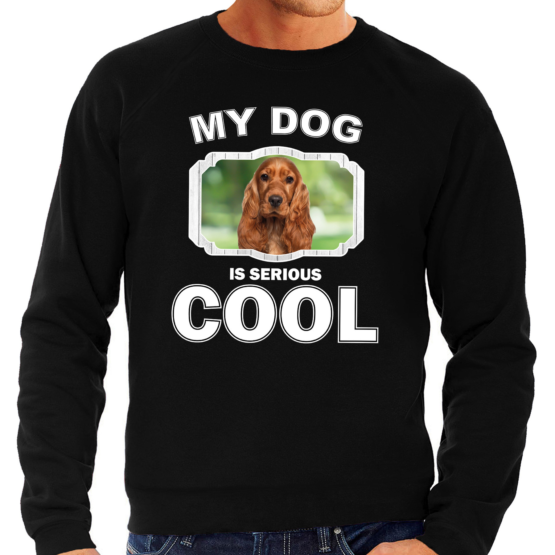 Spaniel honden sweater / trui my dog is serious cool zwart voor heren