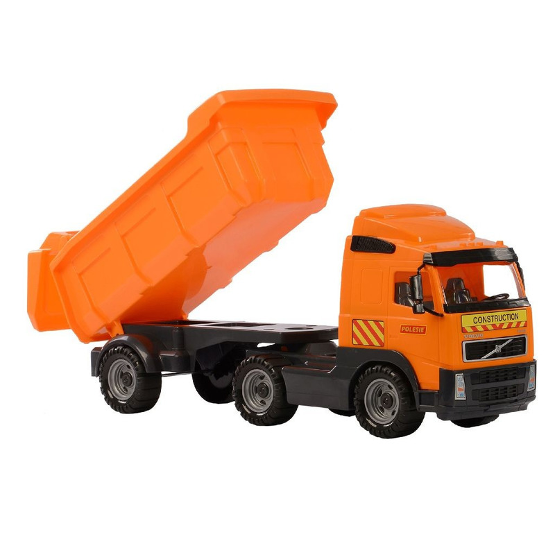 Speelgoed auto's oranje kiepwagen met laadklep voor jongens 59 cm