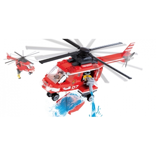 Speelgoed brandweer helikopter bouwstenen set