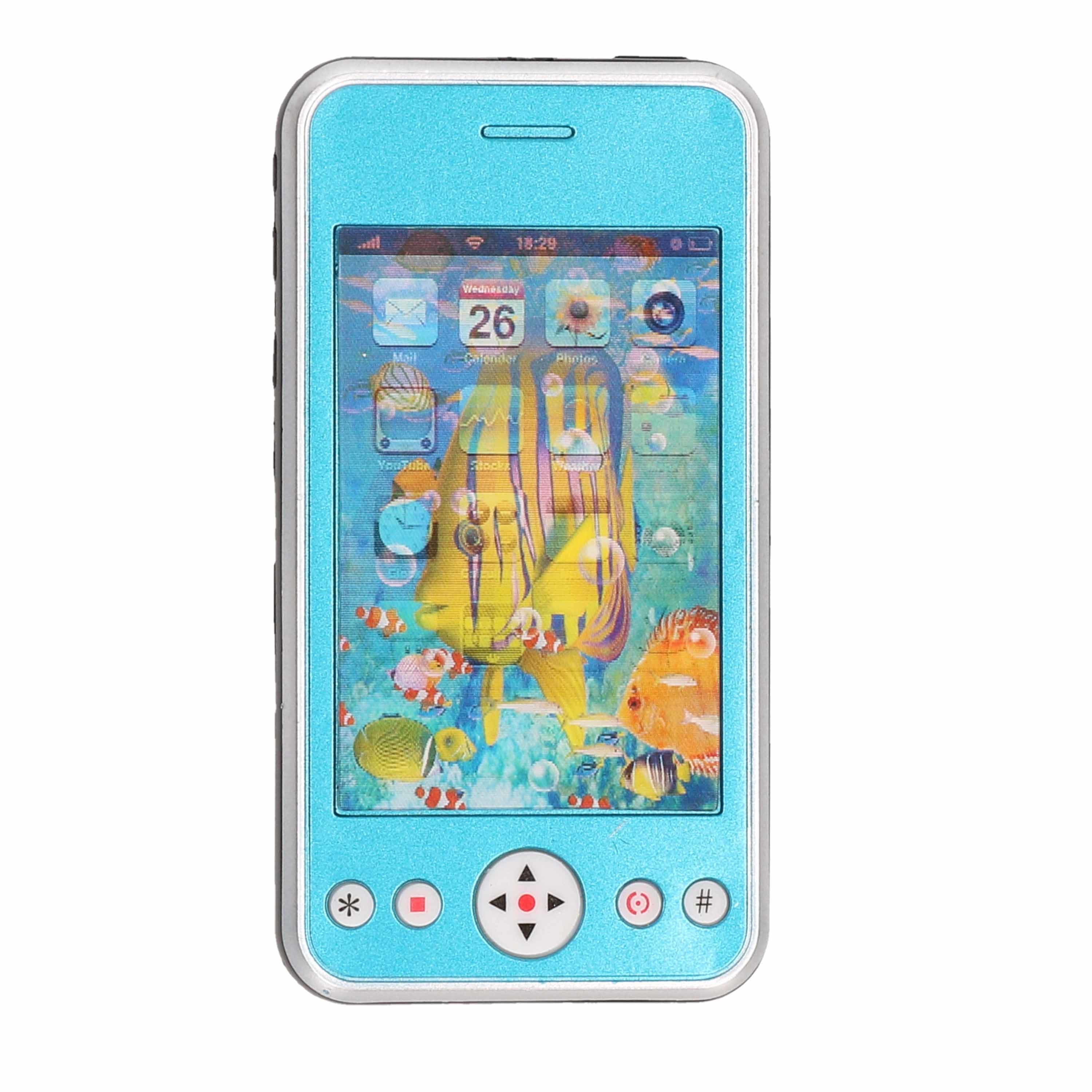 Speelgoed smartphone-mobiele telefoon blauw met licht en geluid 11 cm