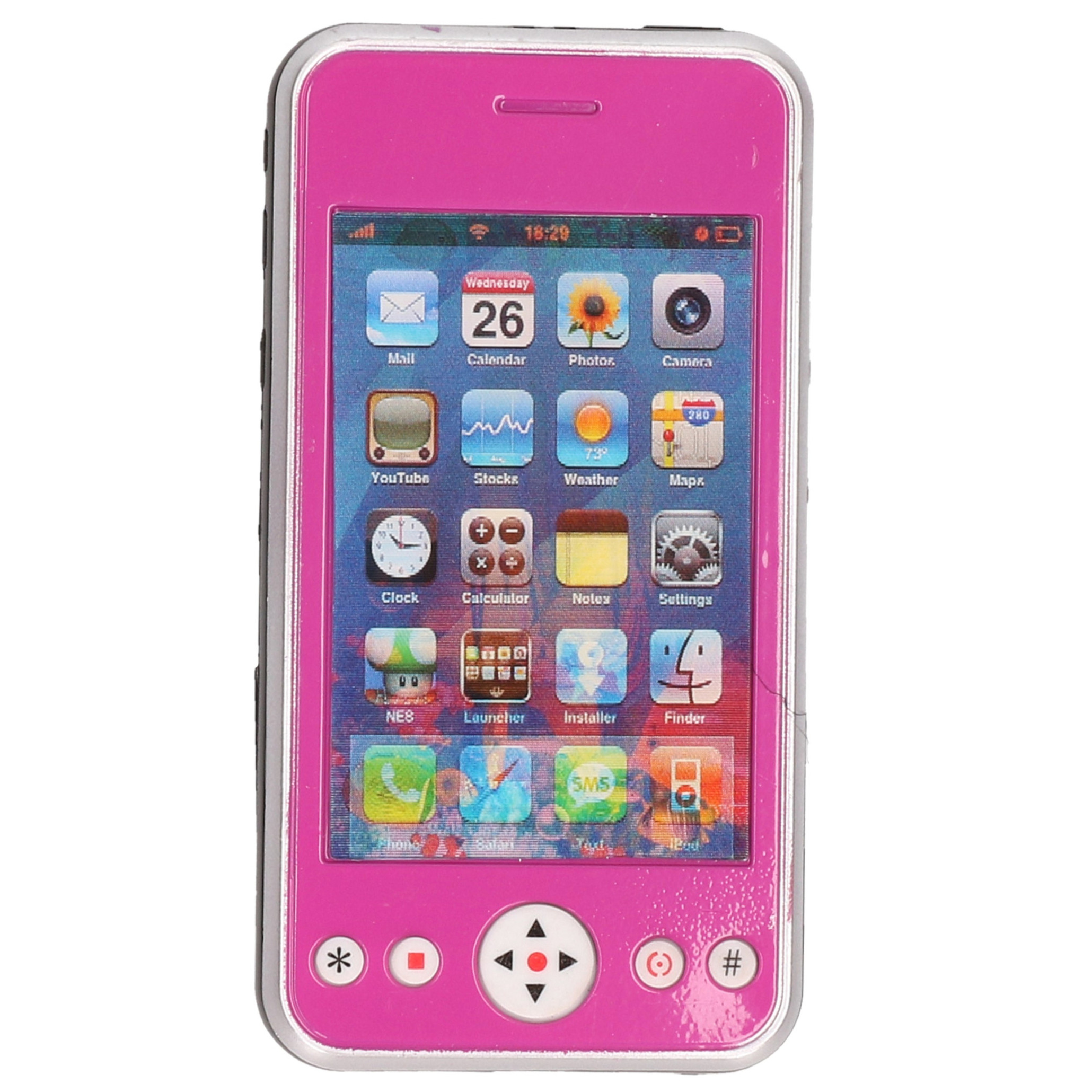 Speelgoed smartphone-mobiele telefoon roze met licht en geluid 11 cm
