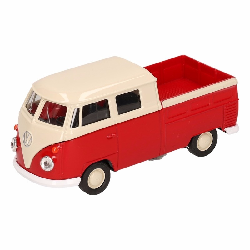 Speelgoedauto Volkswagen T1 pick up transporterbusje rood 12 cm