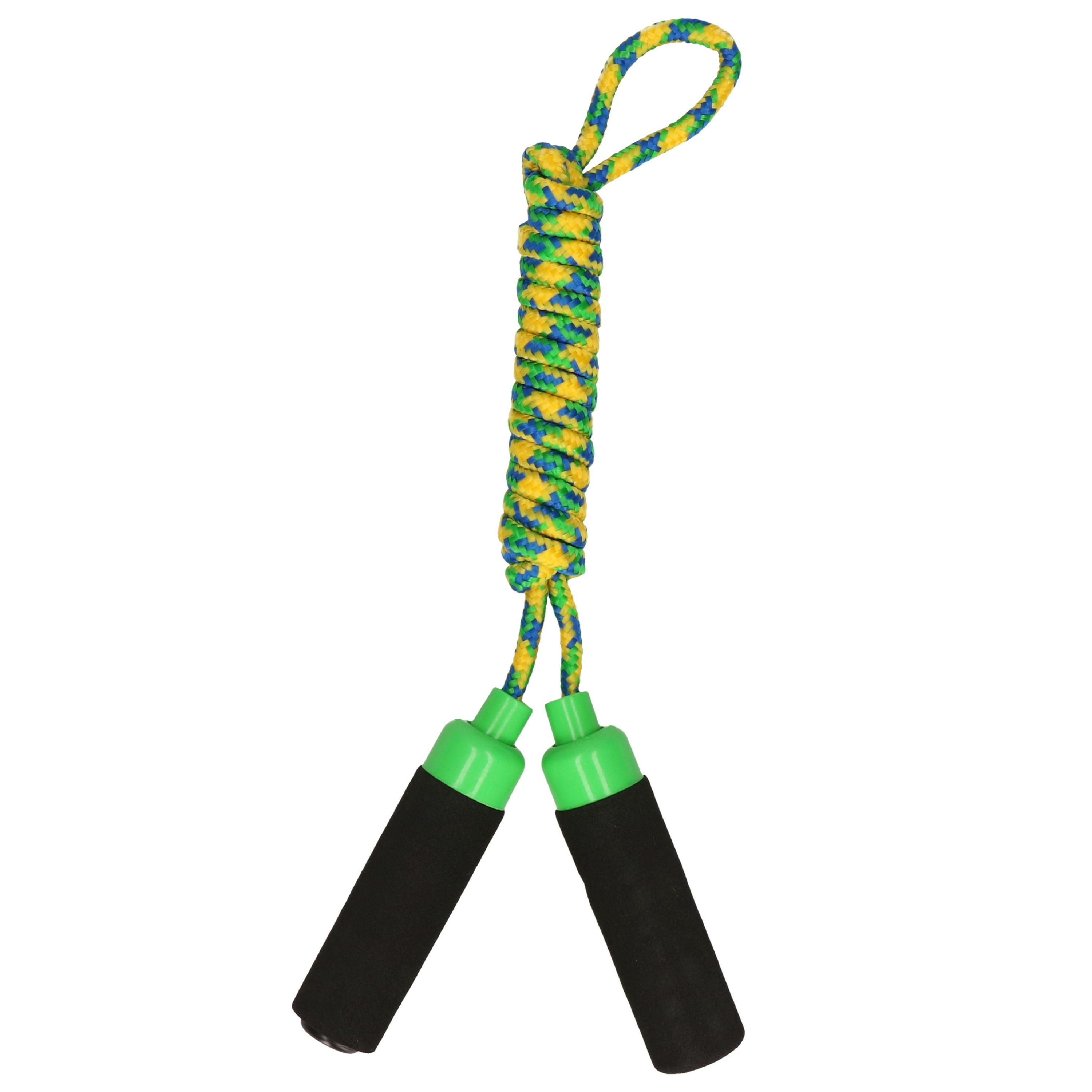 Springtouw speelgoed met Foam handvat groen touw 210 cm buitenspeelgoed