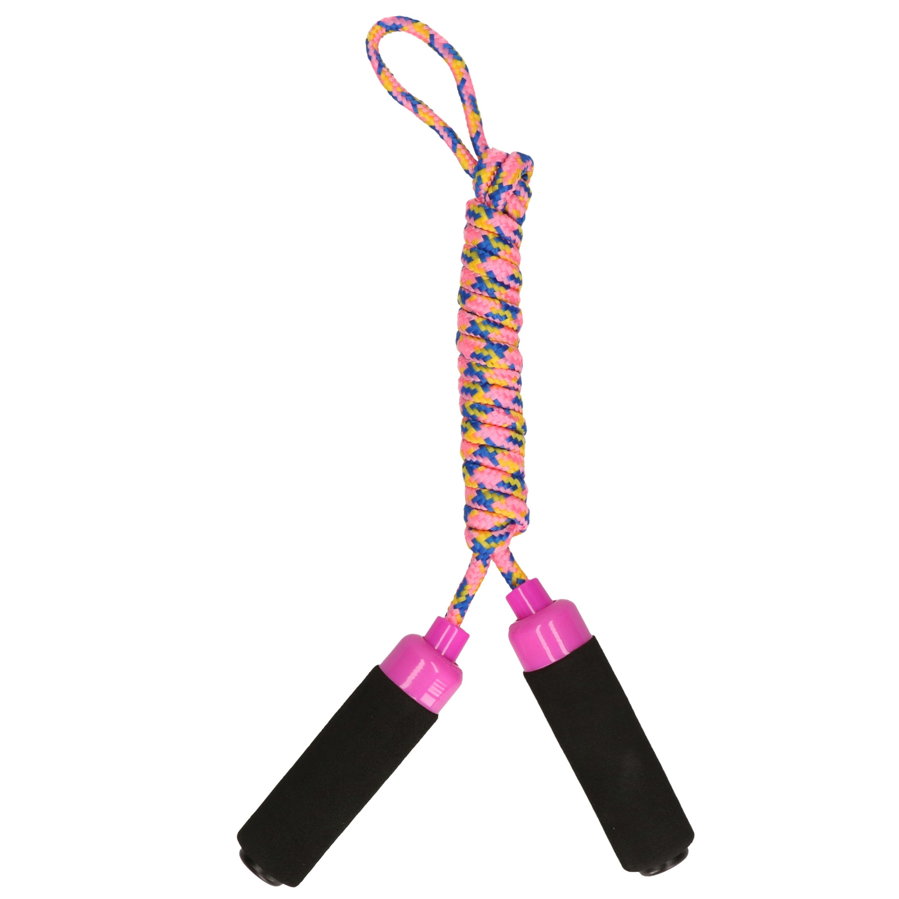 Springtouw speelgoed met Foam handvat roze touw 210 cm buitenspeelgoed