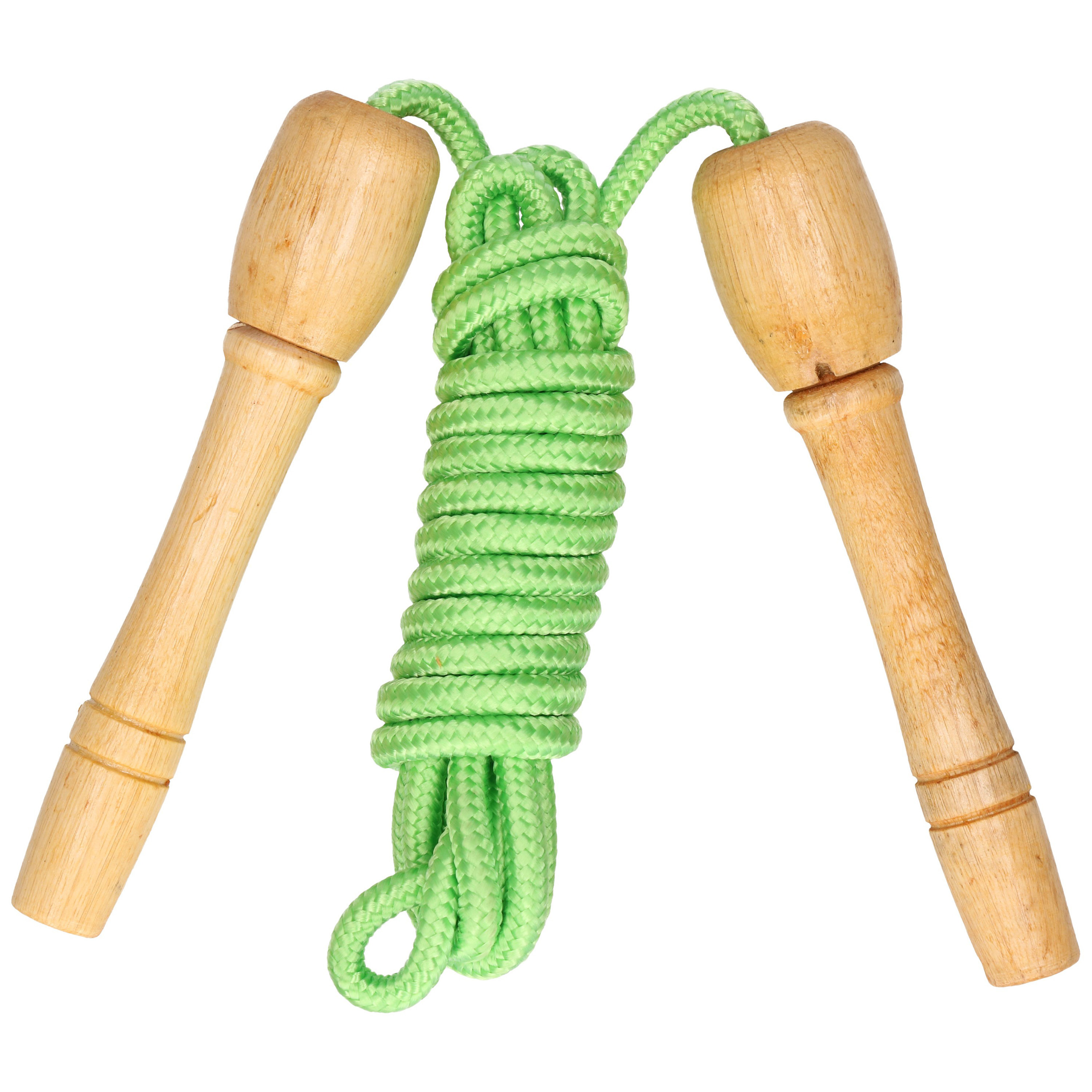 Springtouw speelgoed met houten handvat groen 240 cm buitenspeelgoed