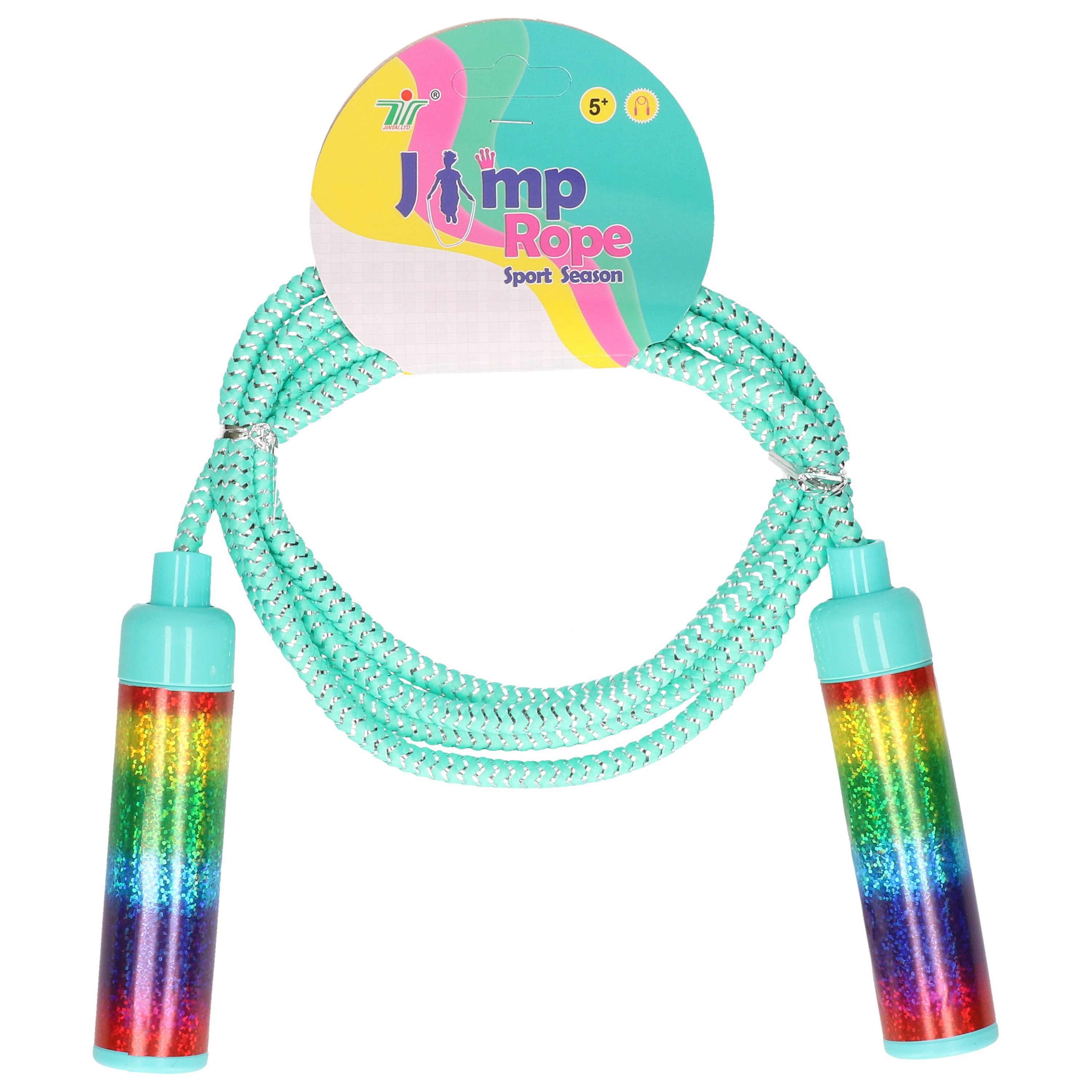 Springtouw speelgoed Rainbow glitters groen 210 cm buitenspeelgoed