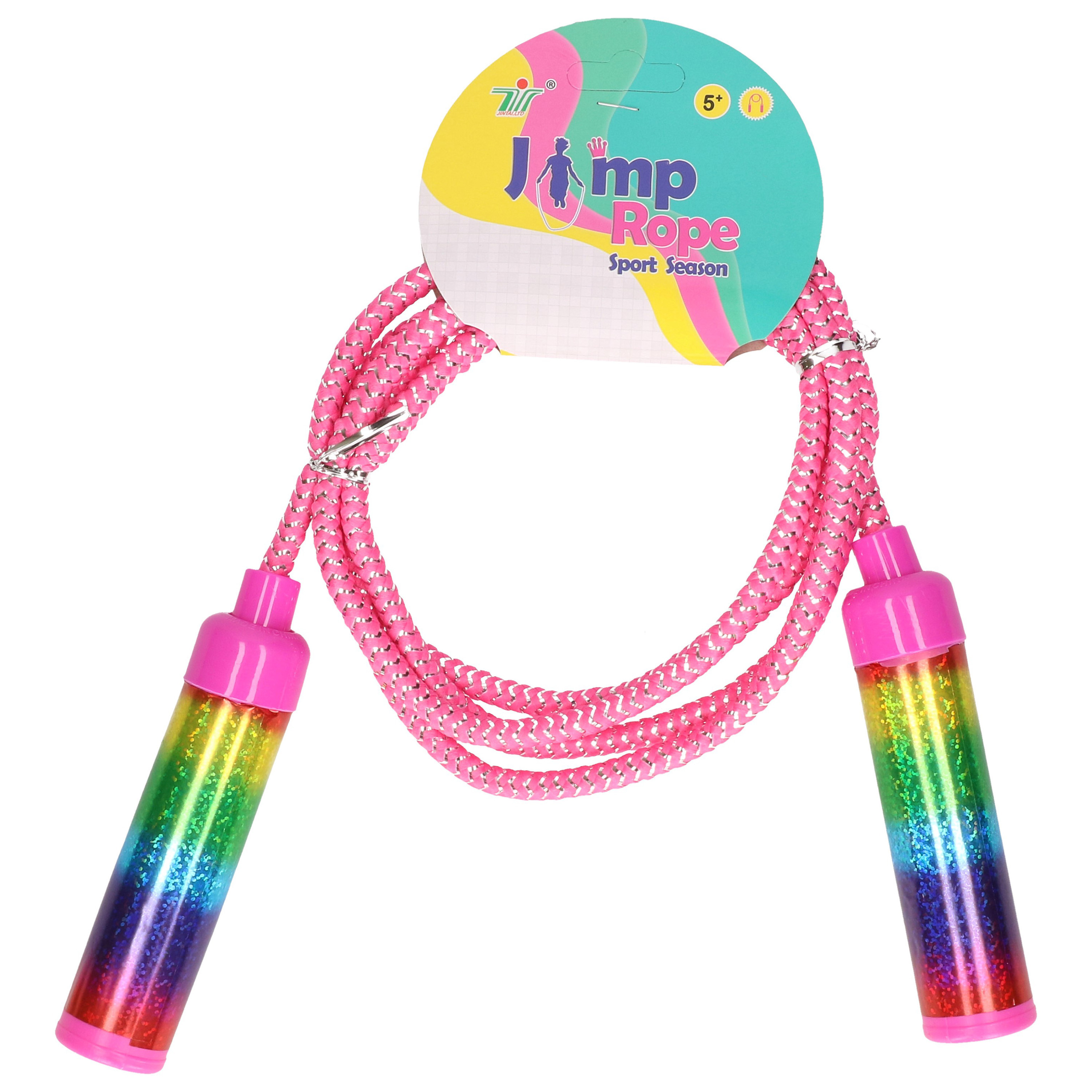 Springtouw speelgoed Rainbow glitters roze 210 cm buitenspeelgoed