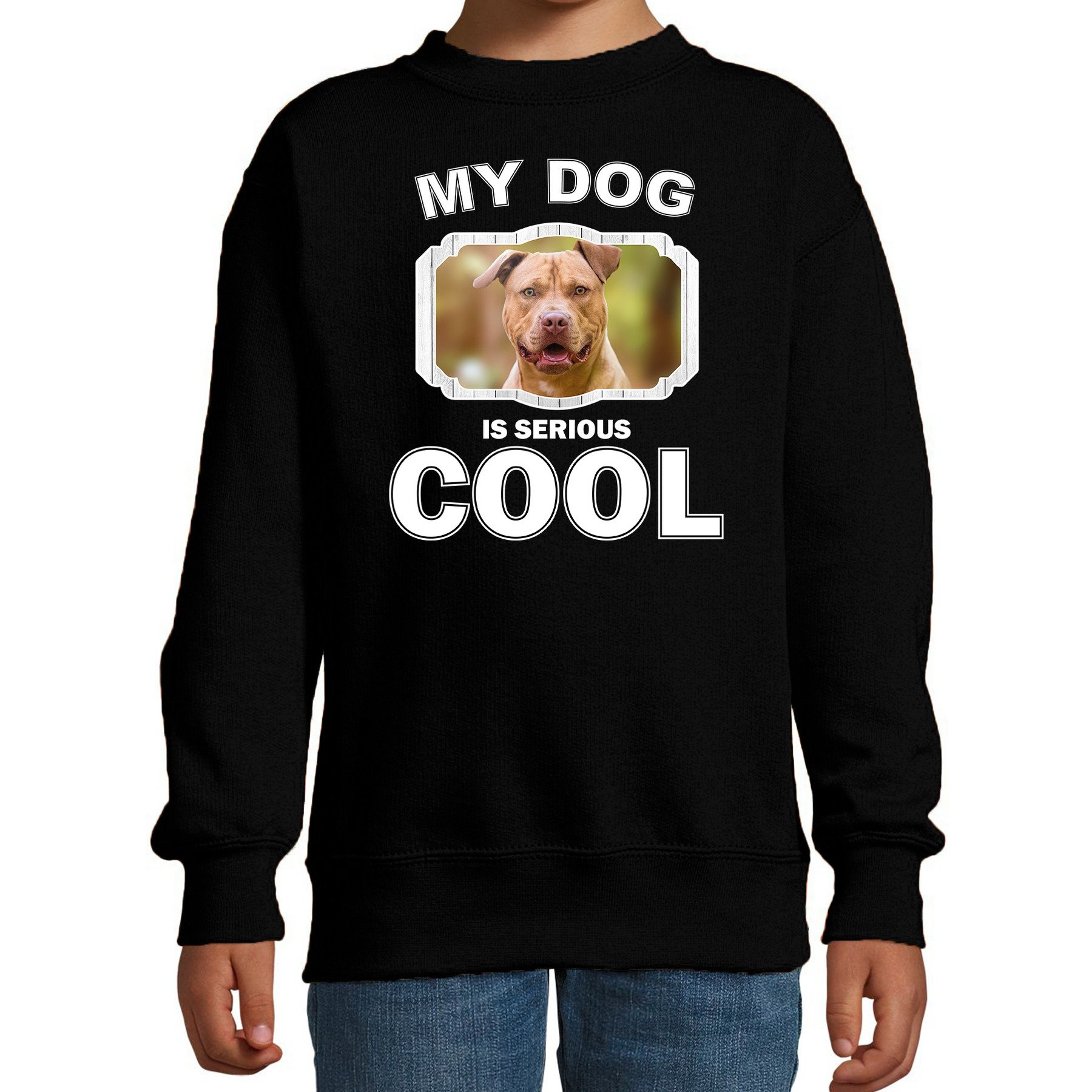 Staffordshire bull terrier honden trui-sweater my dog is serious cool zwart voor kinderen
