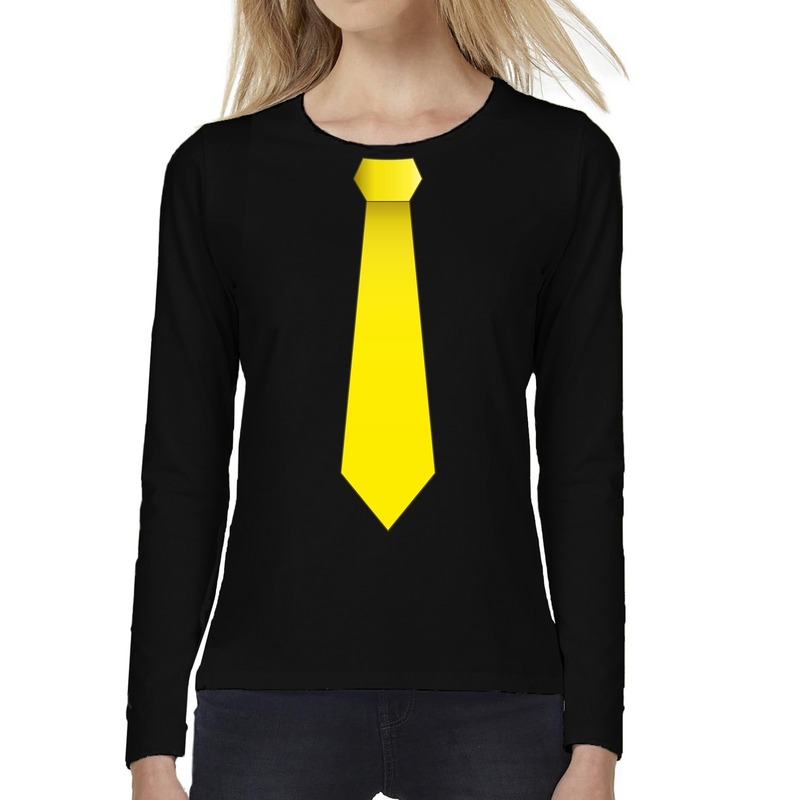 Stropdas geel long sleeve t-shirt zwart voor dames