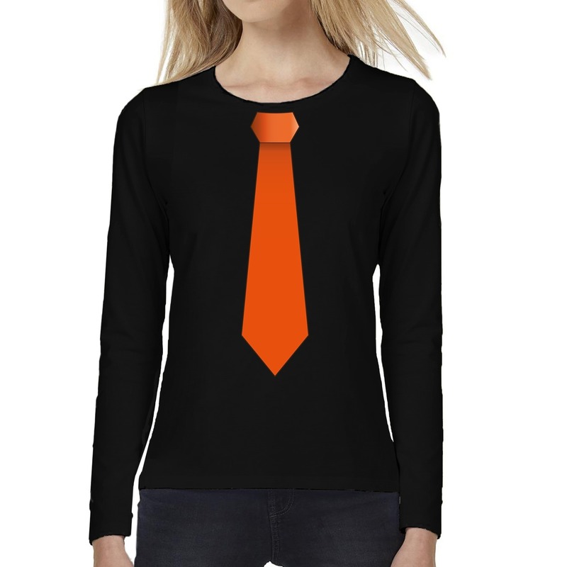 Stropdas oranje long sleeve t-shirt zwart voor dames