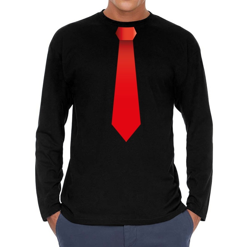 Stropdas rood long sleeve t-shirt zwart voor heren