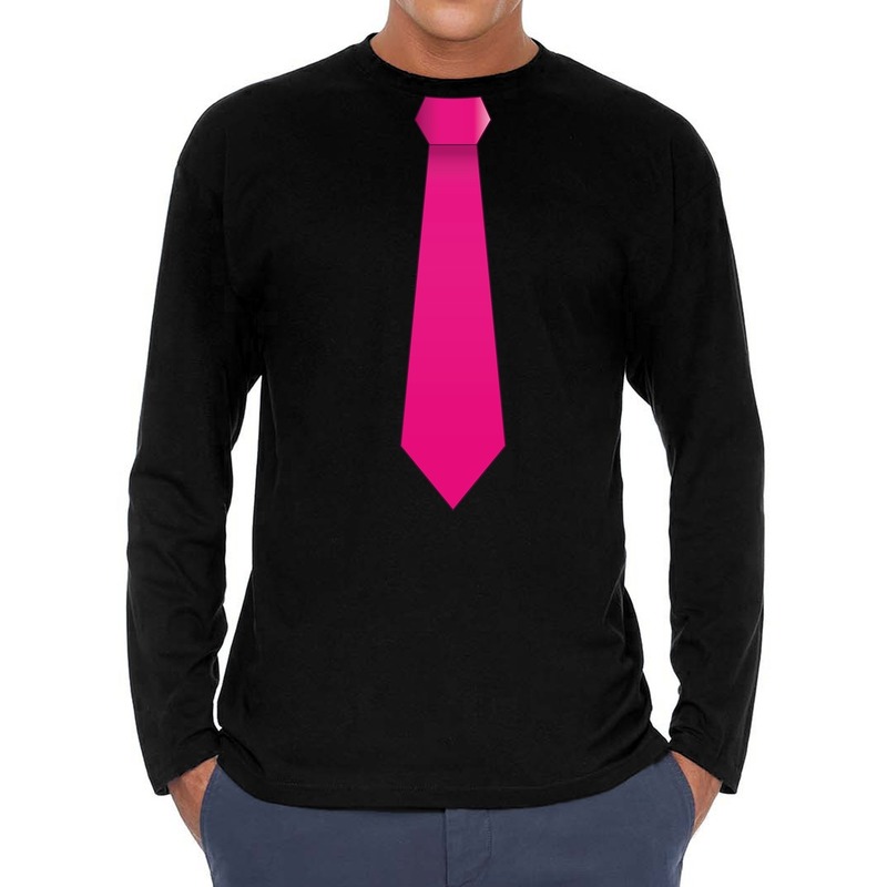 Stropdas roze long sleeve t-shirt zwart voor heren
