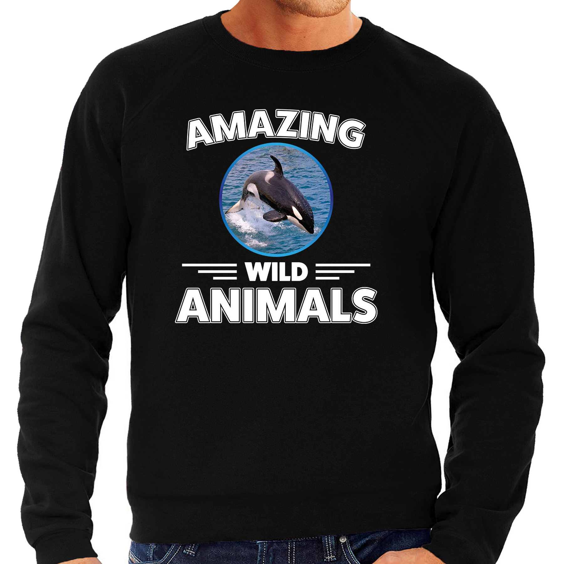 Sweater orka walvissen amazing wild animals / dieren trui zwart voor heren