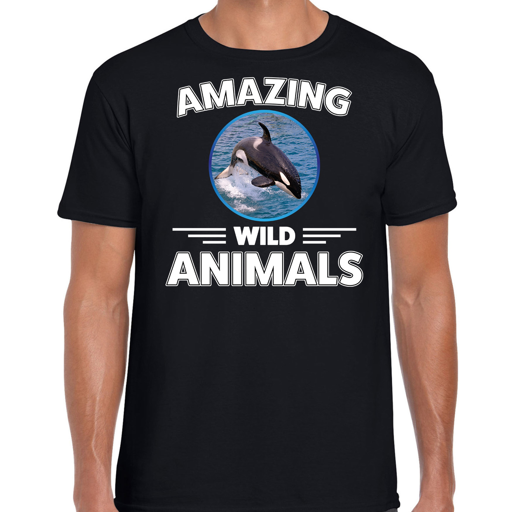 T-shirt orka walvissen amazing wild animals / dieren zwart voor heren
