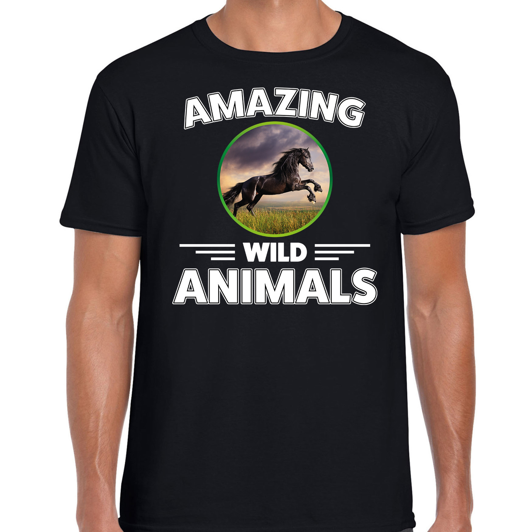 T-shirt paarden amazing wild animals-dieren zwart voor heren