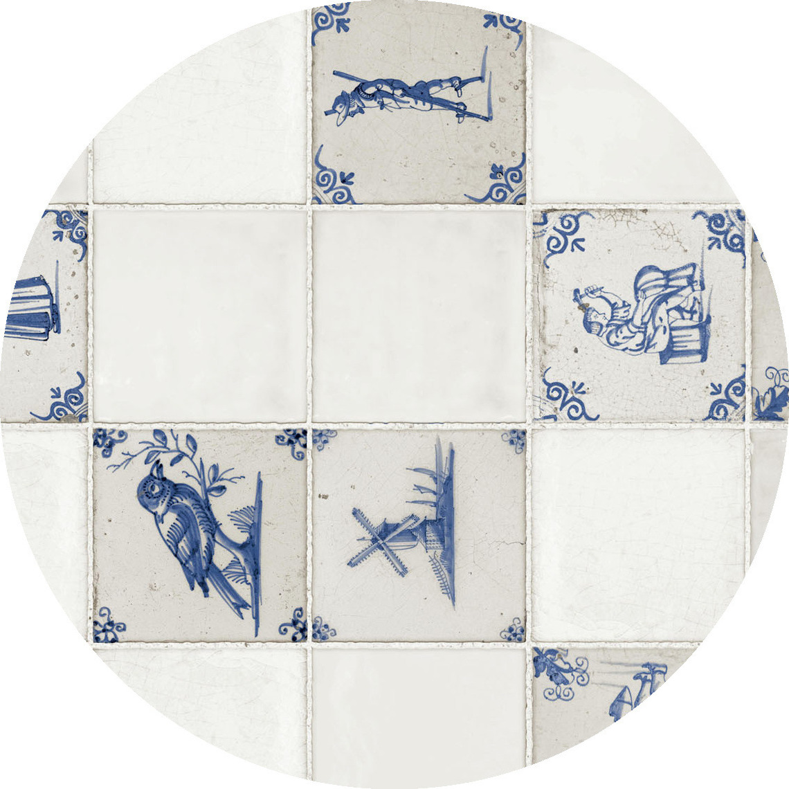 Tafelzeil-tafelkleed Delfts blauwe tegel print 160 cm rond