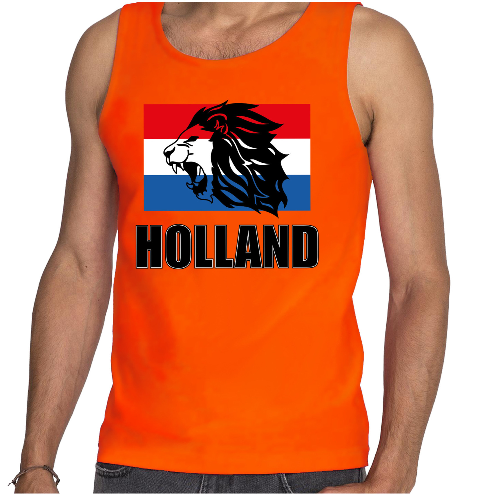 Tanktop Holland met leeuw en vlag Holland-Nederland supporter EK- WK voor oranje voor dames