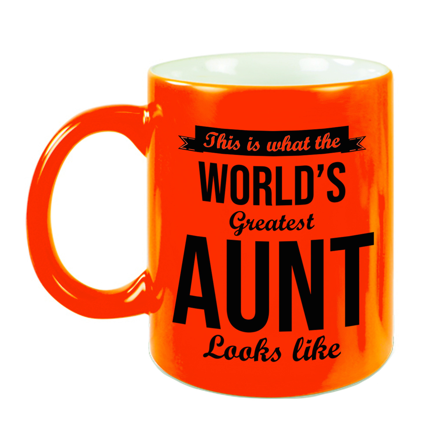 Tante cadeau mok-beker neon oranje This is what the Worlds Greatest Aunt looks like