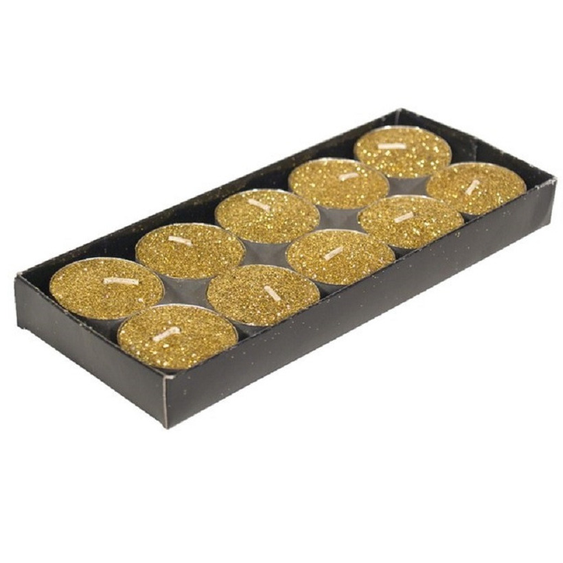 Theelichtjes-waxinelichtjes kaarsjes 10x st goud glitters 3,5 cm