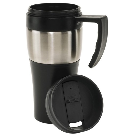 Thermo koffiebeker met handgreep zilver-zwart 400 ml