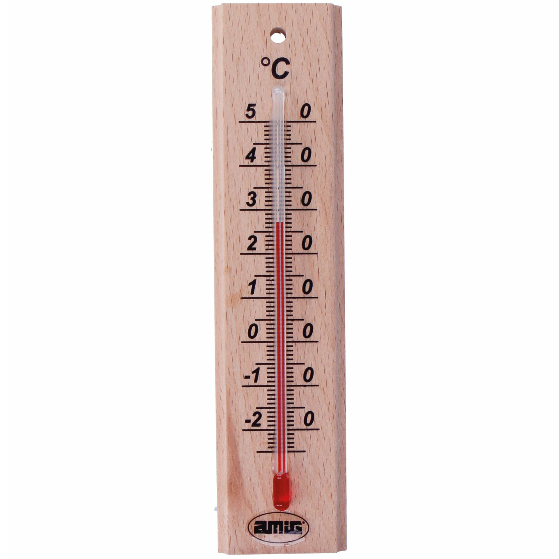 Thermometer binnen-buiten hout bruin 14 x 3 cm
