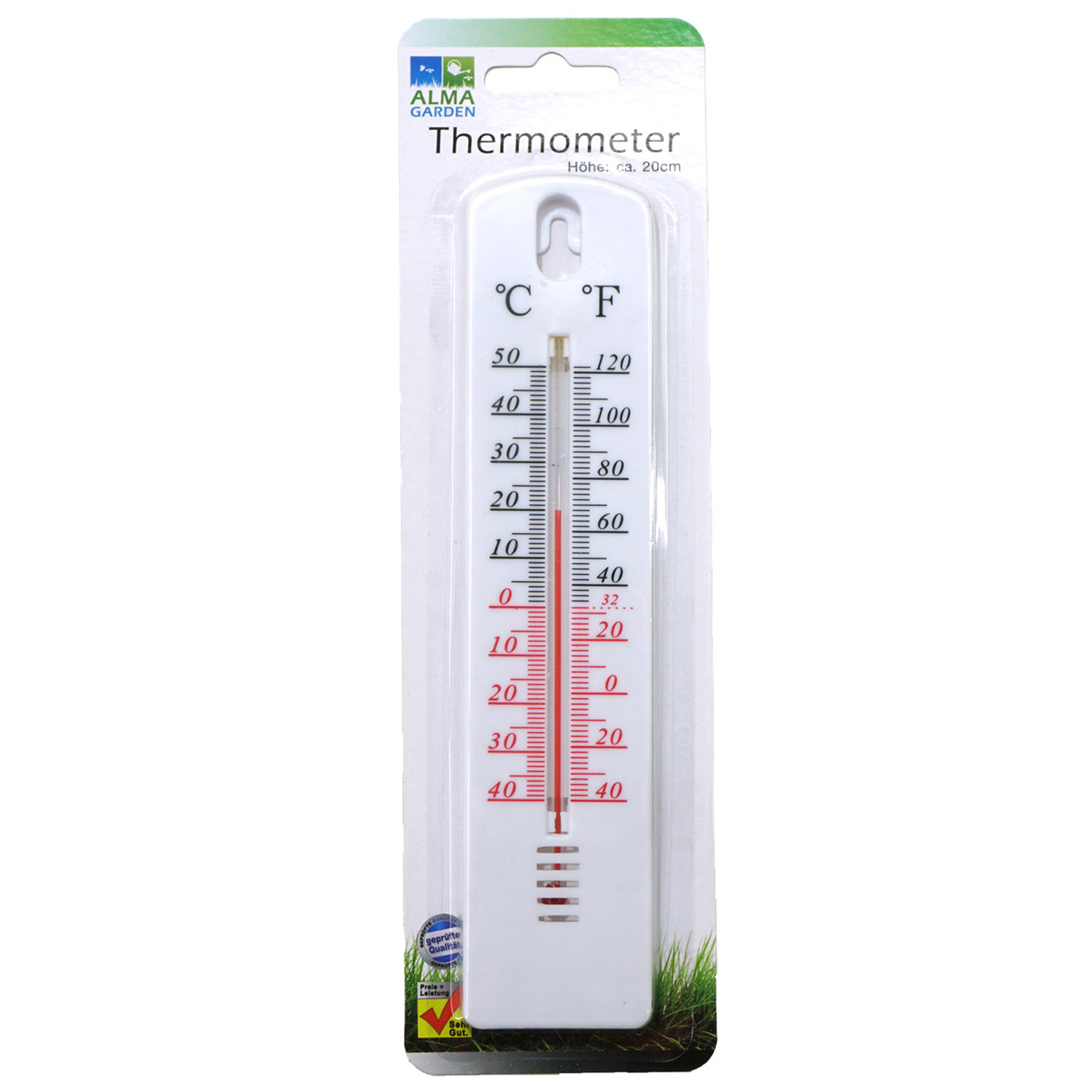 Thermometer binnen-buiten plastic wit 21 cm