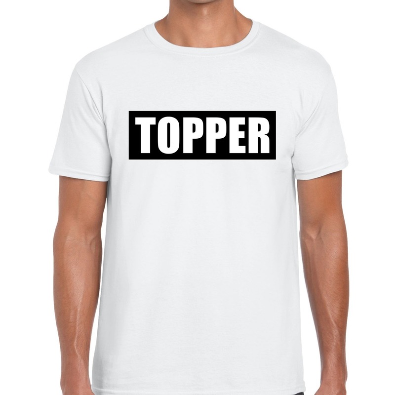 Topper in kader t-shirt wit heren