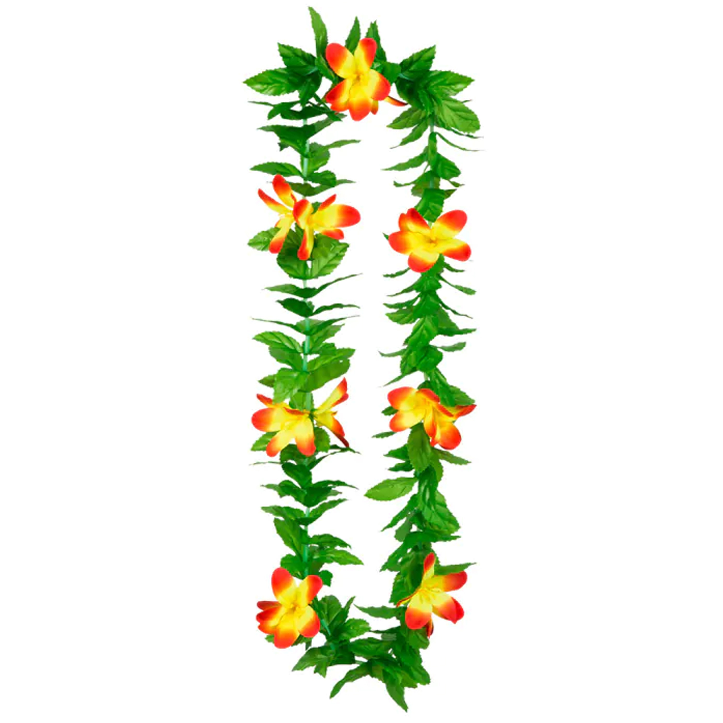 Toppers Hawaii krans-slinger Tropische kleuren mix groen-geel Bloemen hals slingers