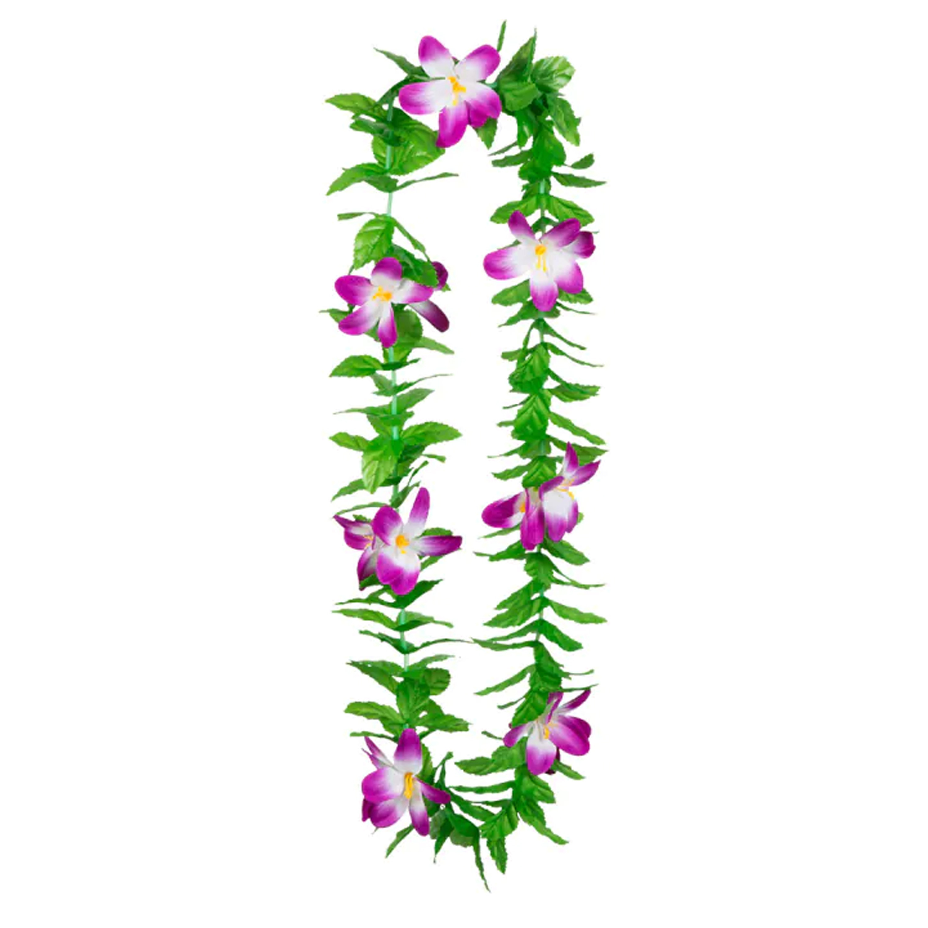 Toppers Hawaii krans-slinger Tropische kleuren mix groen-paars Bloemen hals slingers