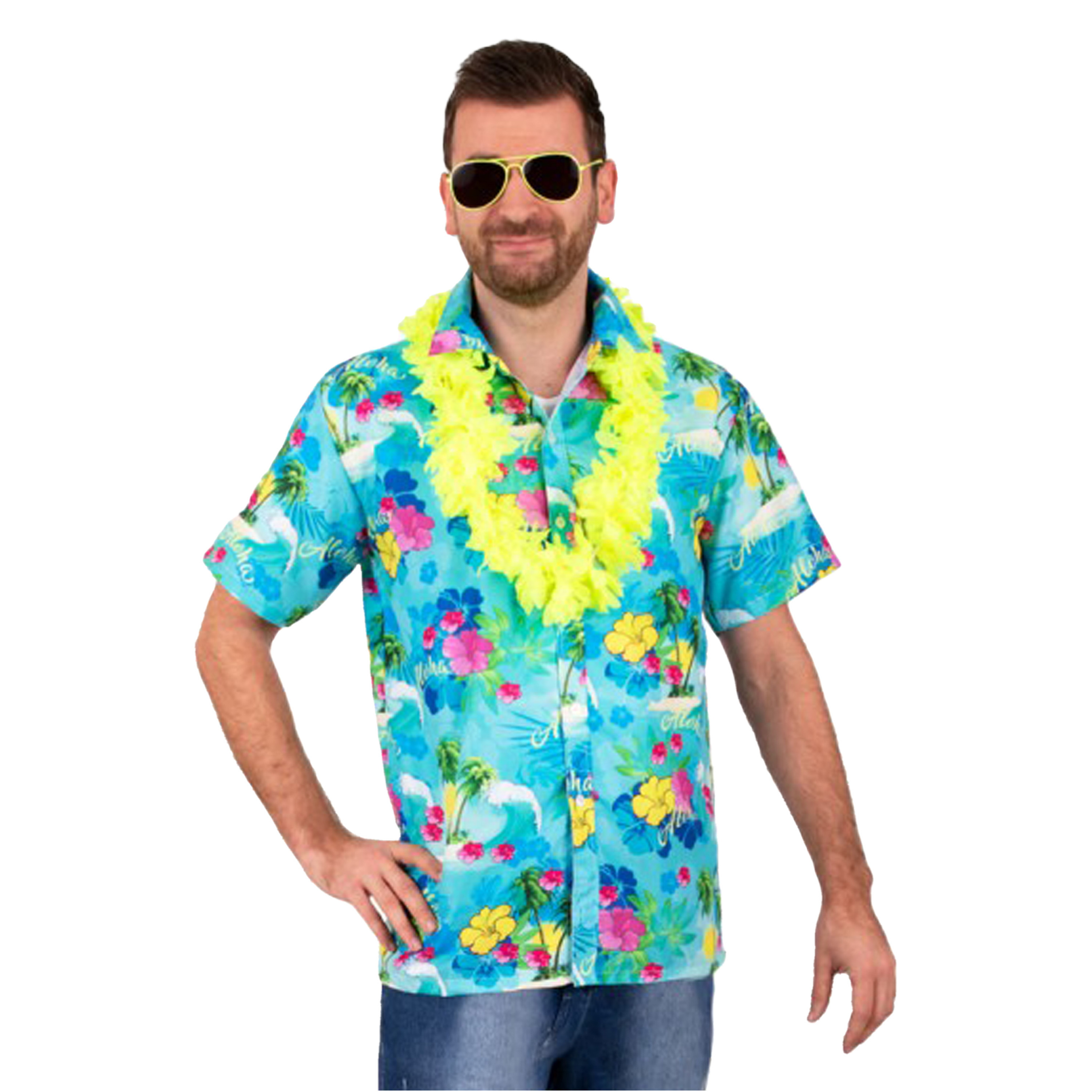Toppers Hawaii shirt-blouse Verkleedkleding Heren Tropische bloemen blauw