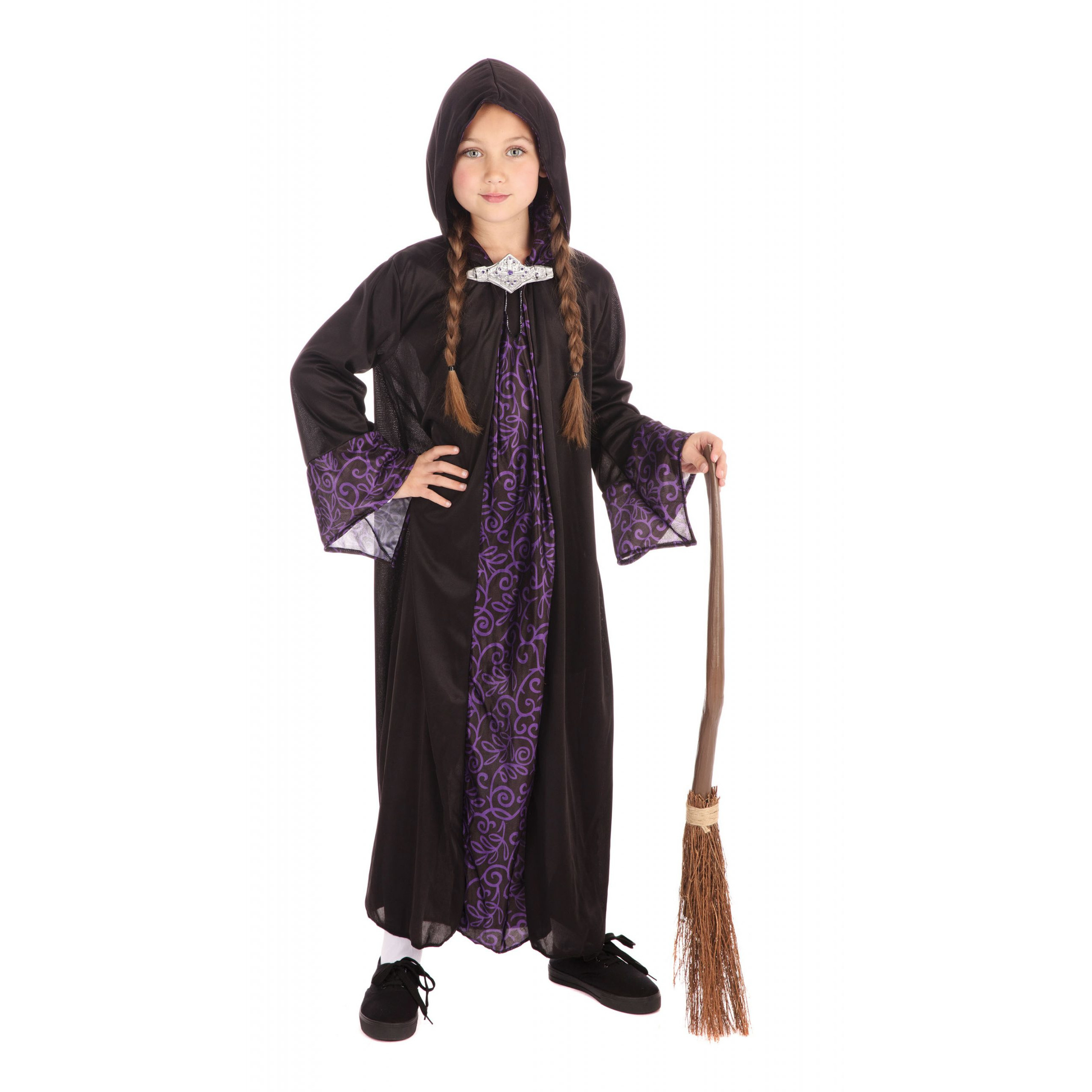 Tovenaar cape kinderen-Halloween verkleedkleding zwart-paars voor kids