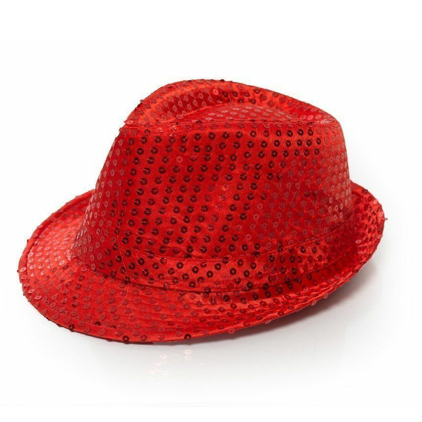 Trilby hoed met pailletten rood glitter