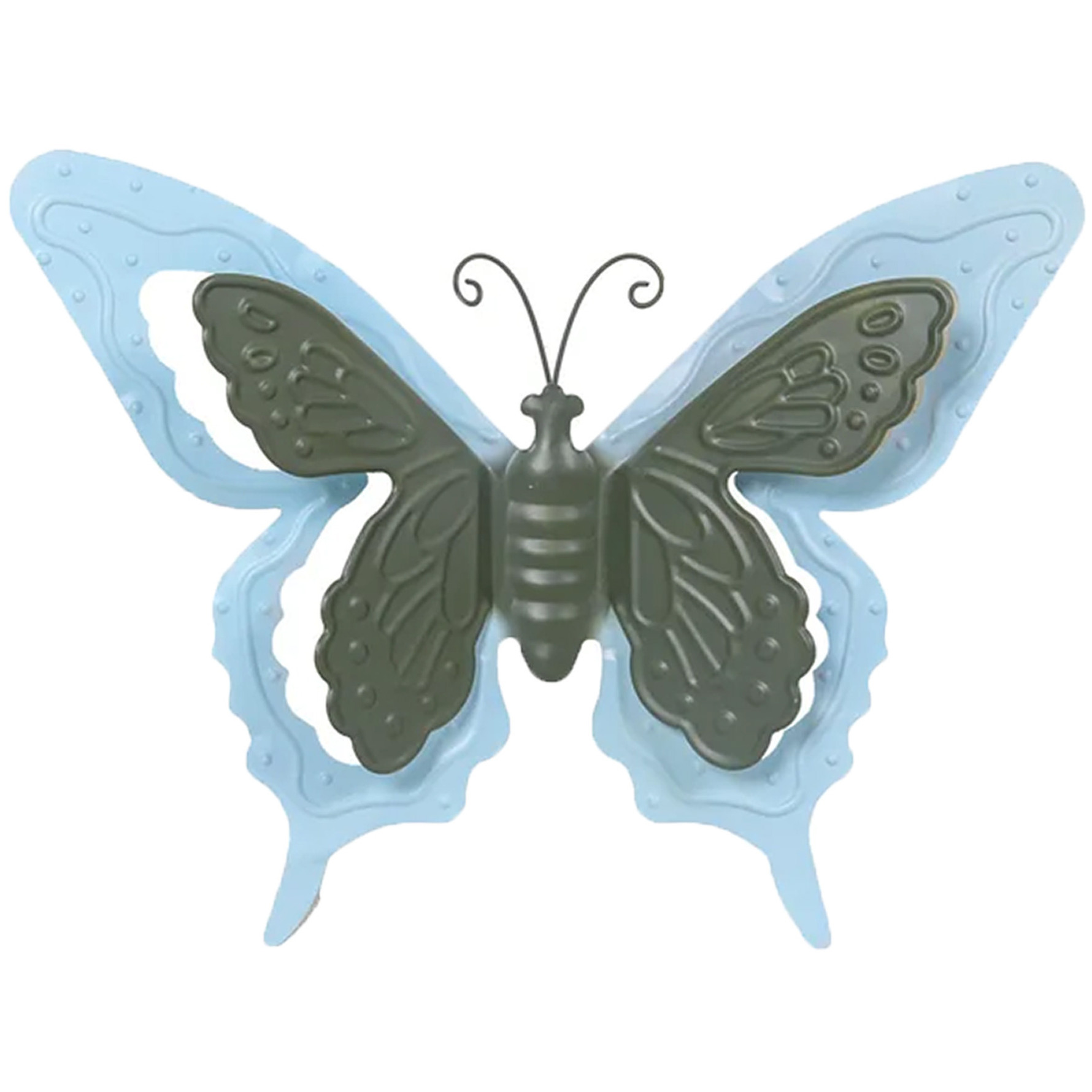 Tuin-schutting decoratie vlinder metaal blauw 17 x 13 cm
