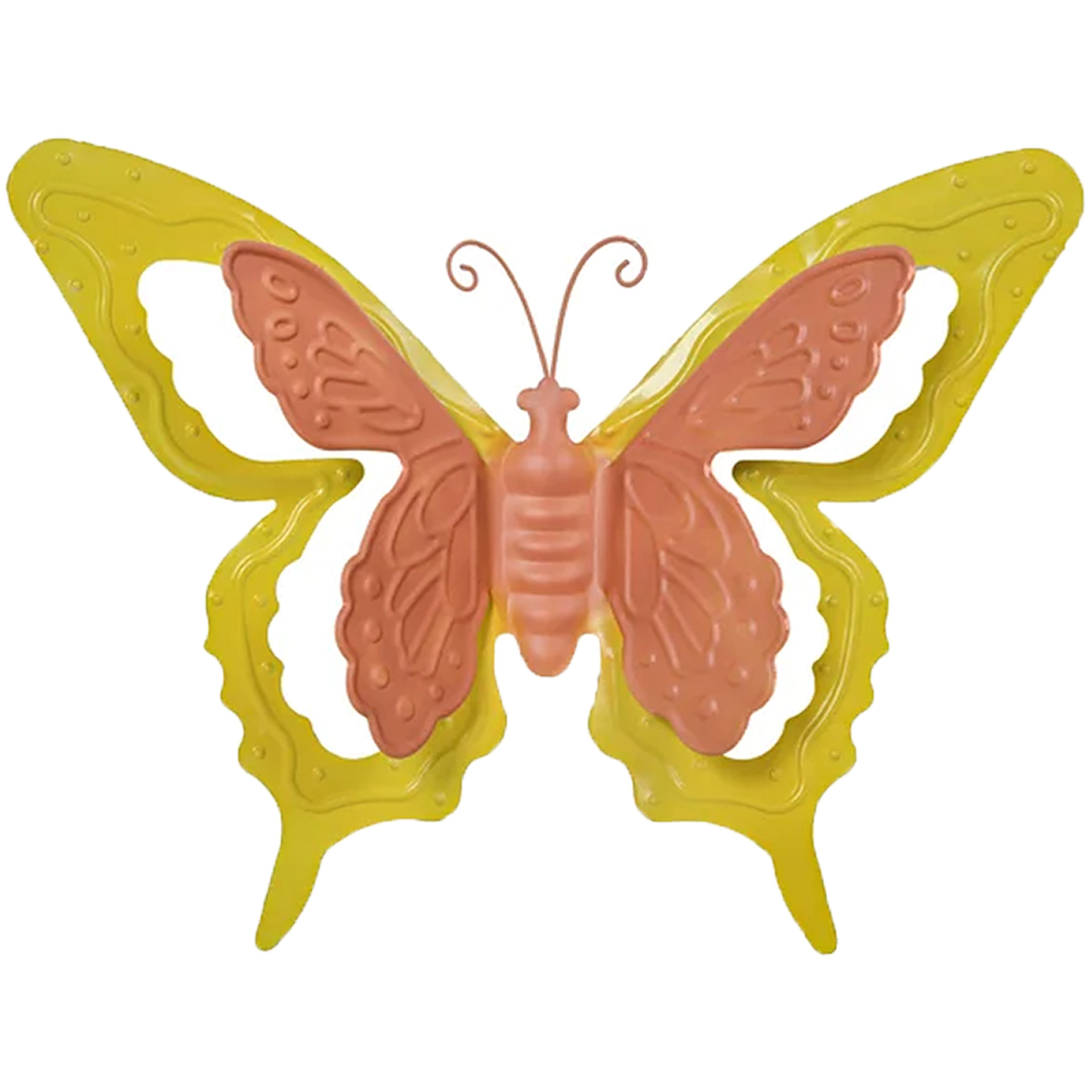 Tuin-schutting decoratie vlinder metaal oranje 36 x 27 cm