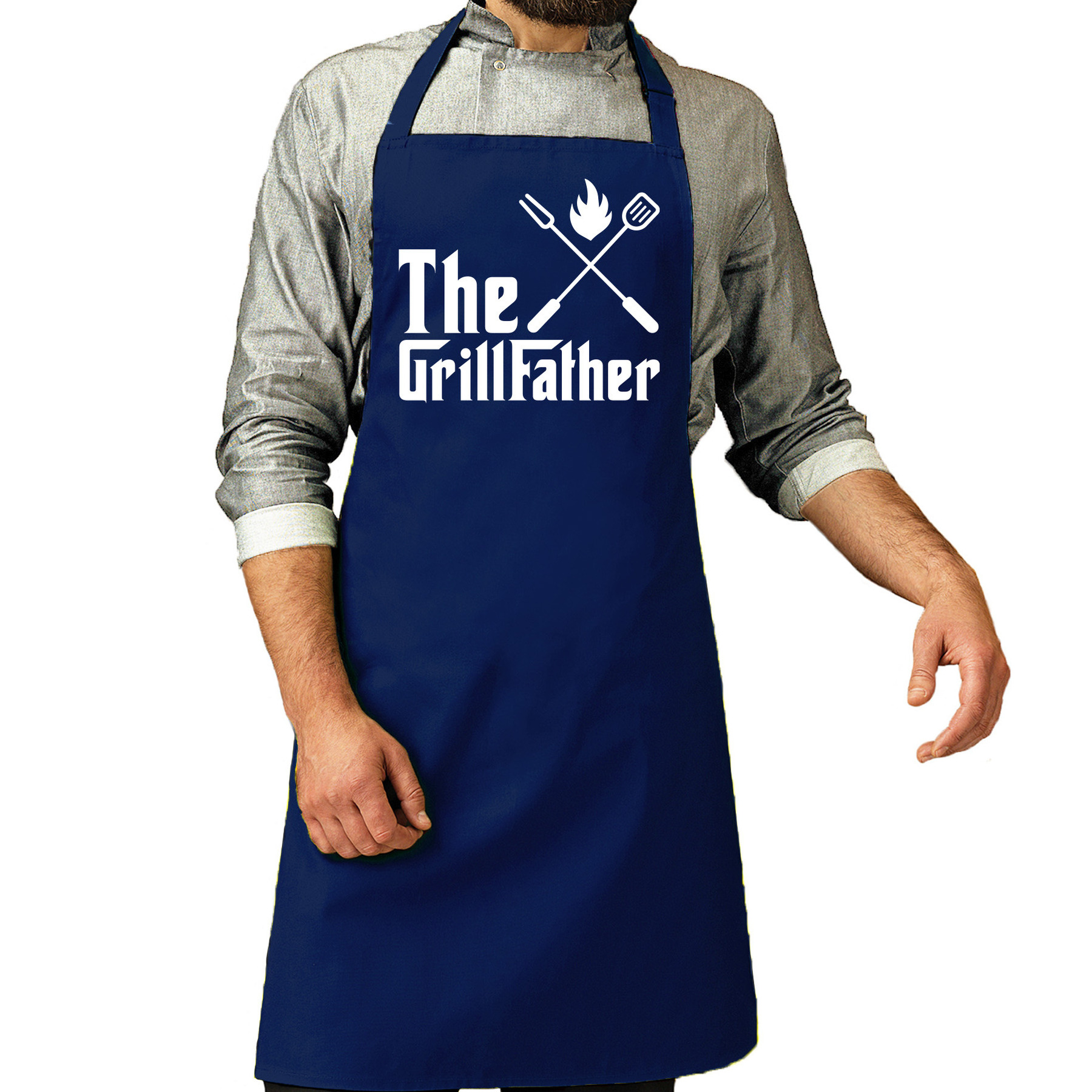 Vaderdag cadeau schort The Grillfather barbecue-bbq navy blauw voor heren