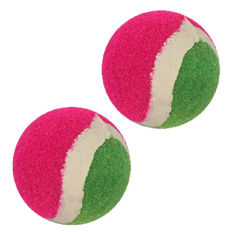 Vangbal ballen 2x roze-groen speelgoed dia 5 cm