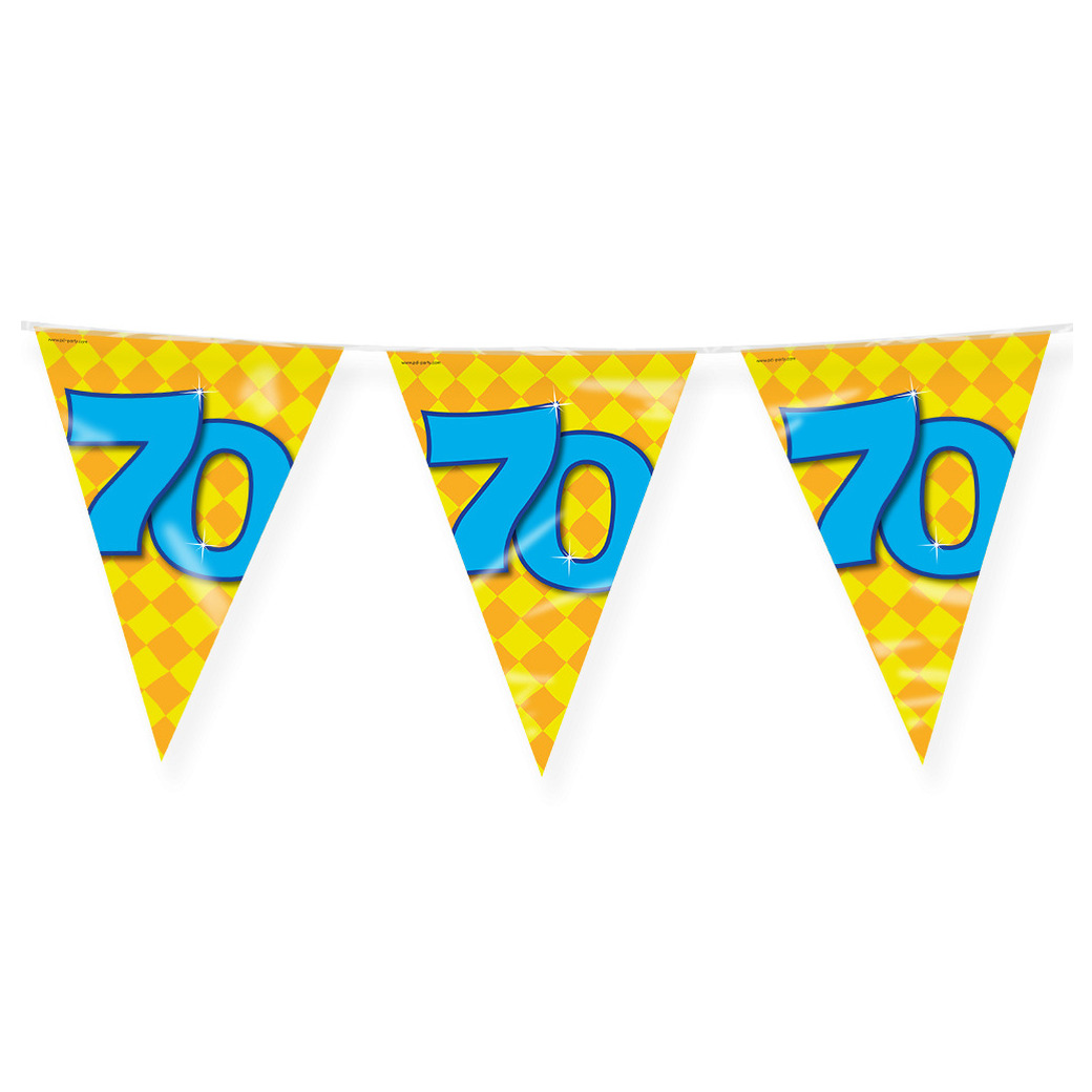 Verjaardag 70 jaar thema Vlaggetjes Feestversiering 10m Folie Dubbelzijdig
