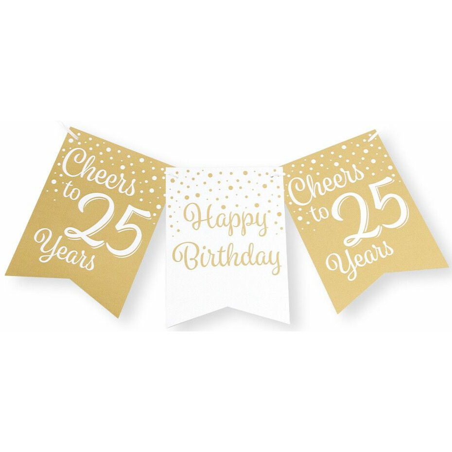 Verjaardag Vlaggenlijn 25 jaar binnen karton wit-goud 600 cm