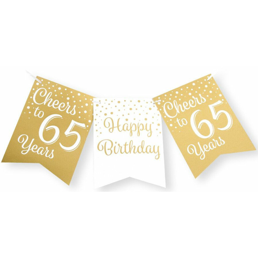 Verjaardag Vlaggenlijn 65 jaar binnen karton wit-goud 600 cm