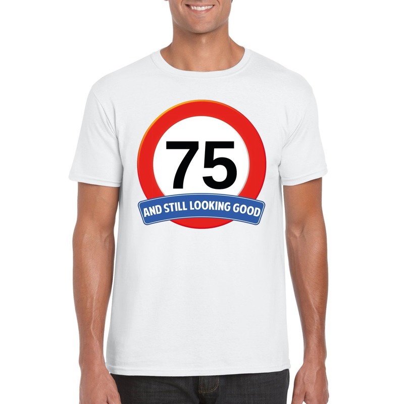 Verkeersbord 75 jaar t-shirt wit heren