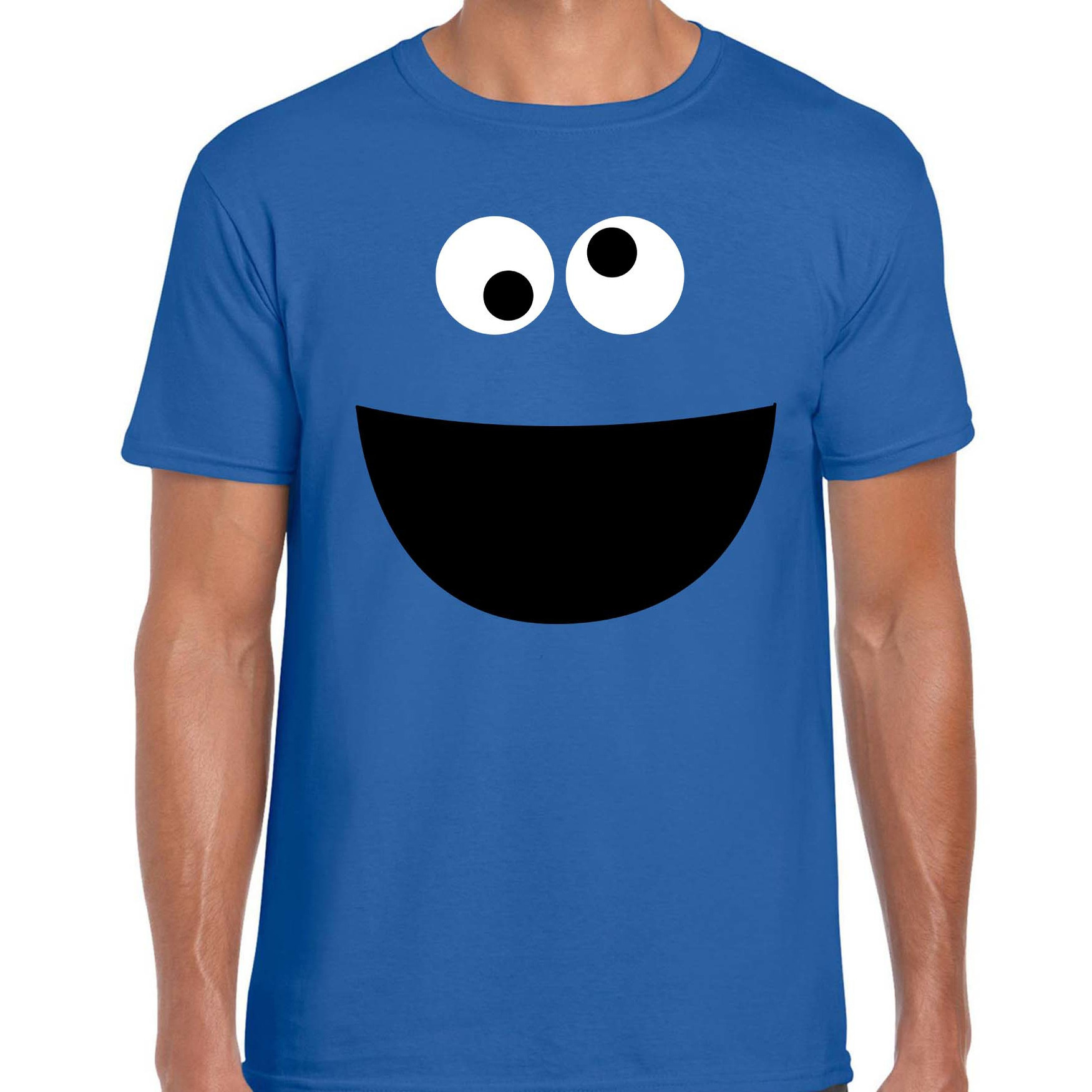 Verkleed-carnaval t-shirt blauw cartoon knuffel monster voor heren Verkleed-kostuum shirts